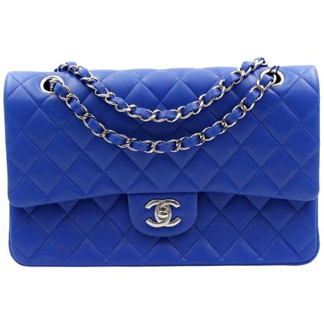 CHANEL Lambskin Quilted Medium Double Flap Blue